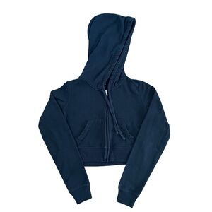 Hollister California Womens XS Cropped Hoodie Sweatshirt Black Full Zip Relaxed